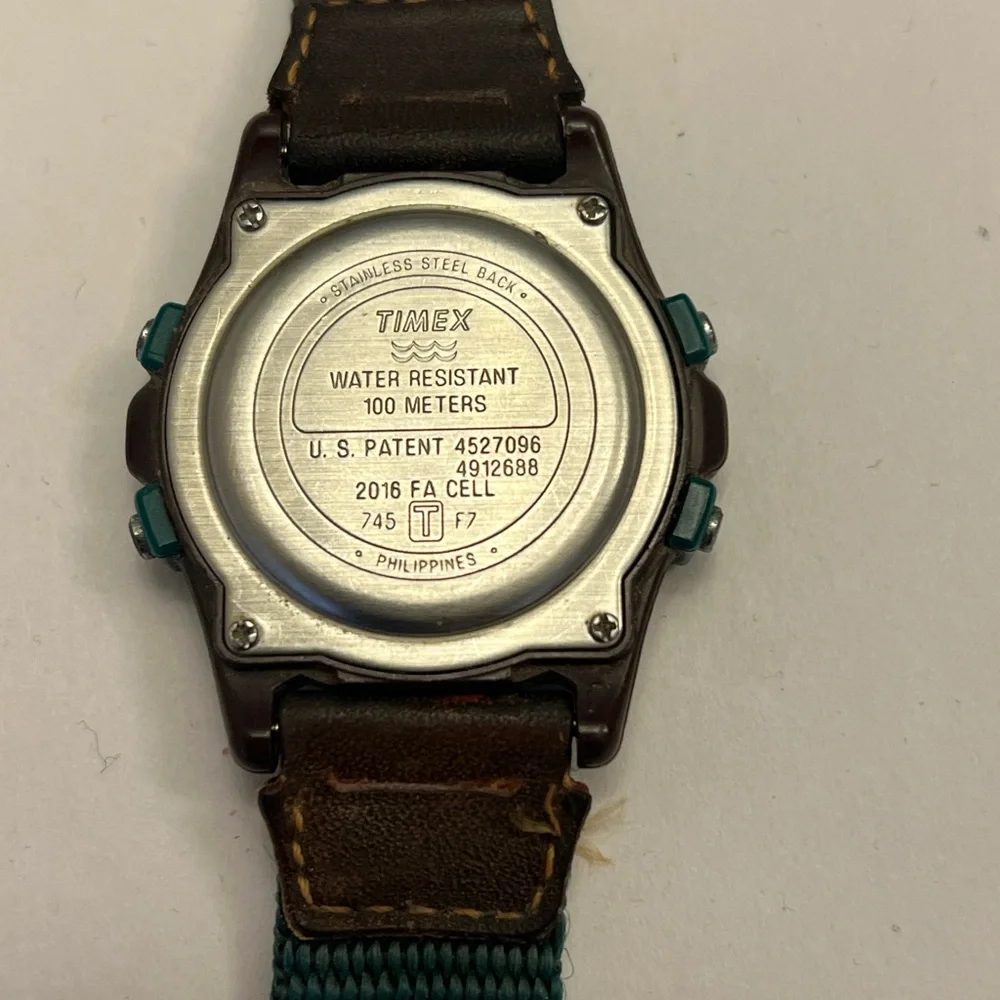 VINTAGE TIMEX EXPEDITION INDIGLO ACTION ALARM CHRONOGRAPH‎ GREEN/BROWN WATCH
